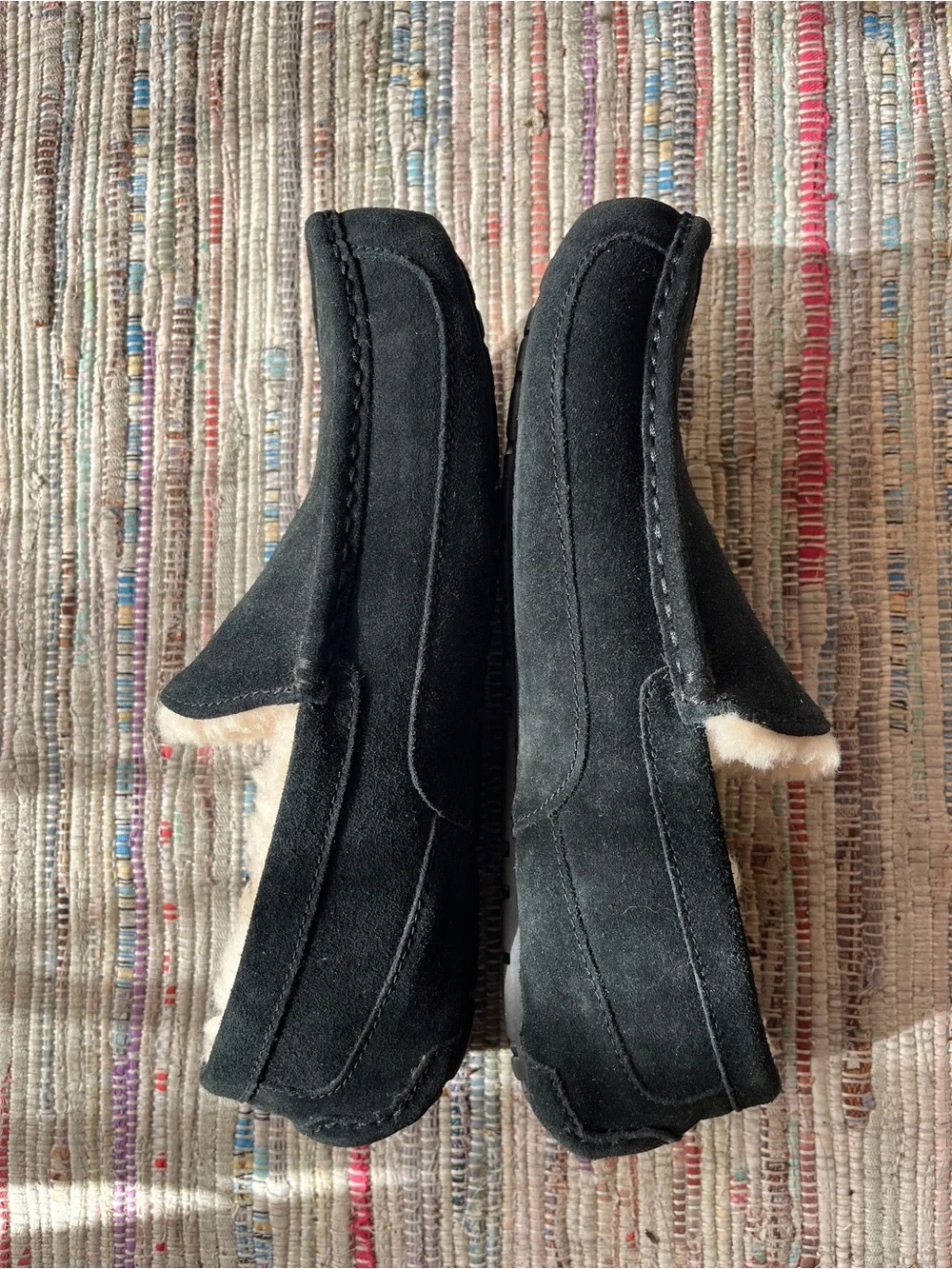 UGG Men's Black Suede Shearling-Lined Ascot Slippers